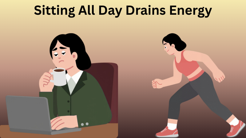 Sedentary lifestyle illustration showing low energy from sitting all day.